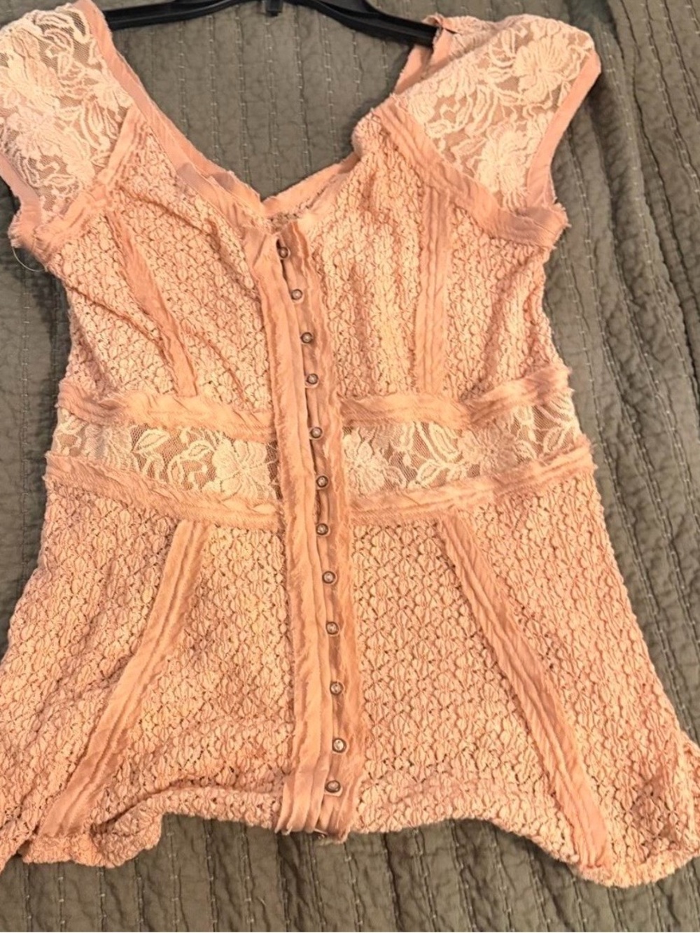 Free People Lace Short Sleeve Chemise Top